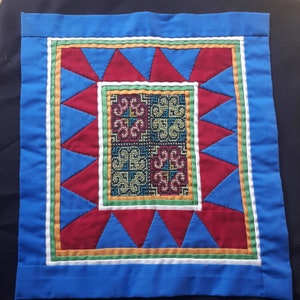 Vintage 1970&#39;s Handmade Paj Ntaub &quot;Pan Dow&quot;, Hmong Textile, Hmong Embroidery Pillow Case 10&quot; x 11&quot;, by Chia Yang