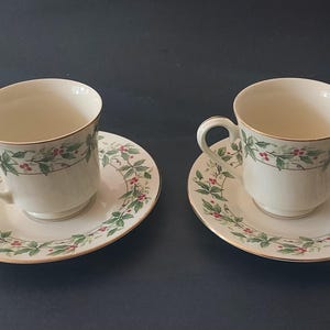 Vintage Set of 2 Holly Traditions Cup and Saucer, Made in China
