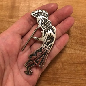 Vintage Handmade Silver Overlay Sterling Kokopelli Flute Player Pin -- 1218-16