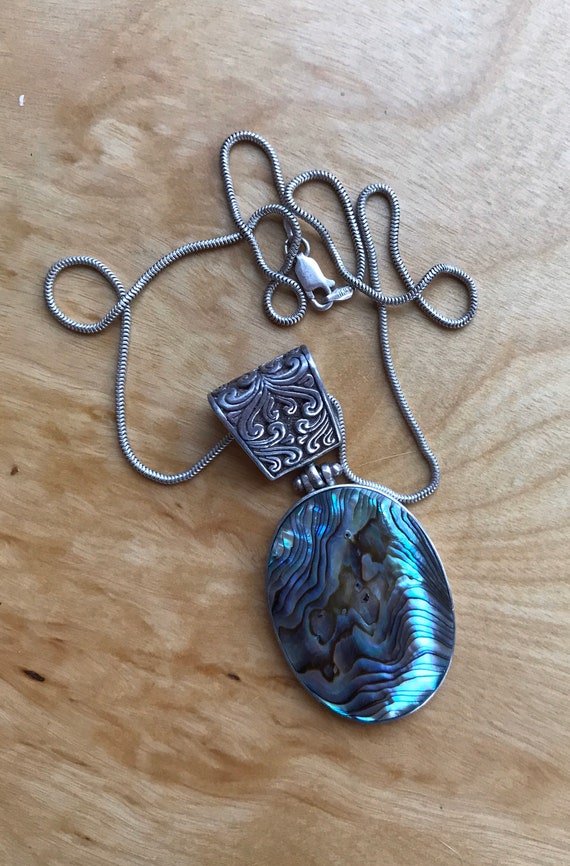 Lovely Abalone Sterling Pendant Scroll Bale, Snake