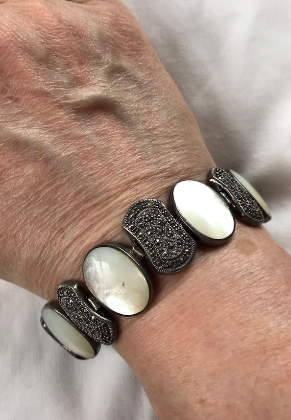 Sterling Marcasite Mother-of-Pearl Bracelet -- 300