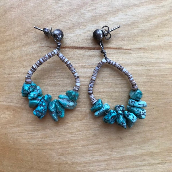 Southwest Turquoise and shell jacla earrings — 04/20-18