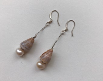 Shell and Pearl Dangle Earrings -- 03/20-35