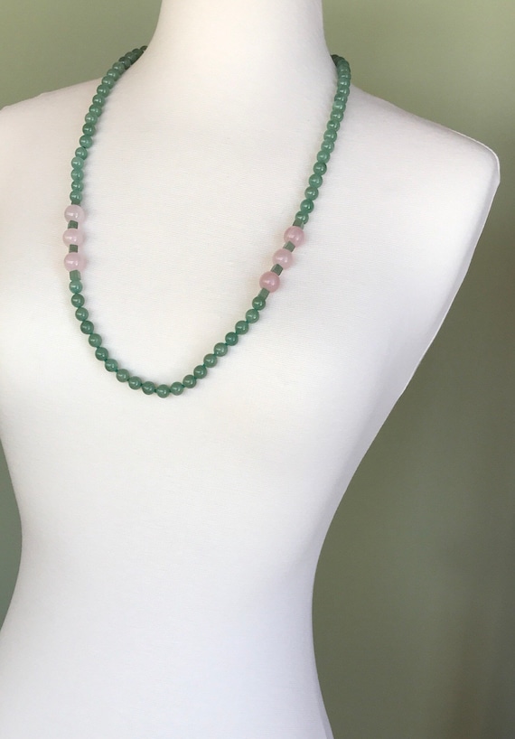Green and Pink Stone Bead Necklace -- 616