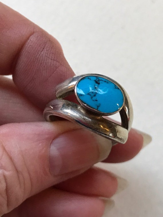 Modernist Turquoise Sterling Ring - 05/19-78 - image 1