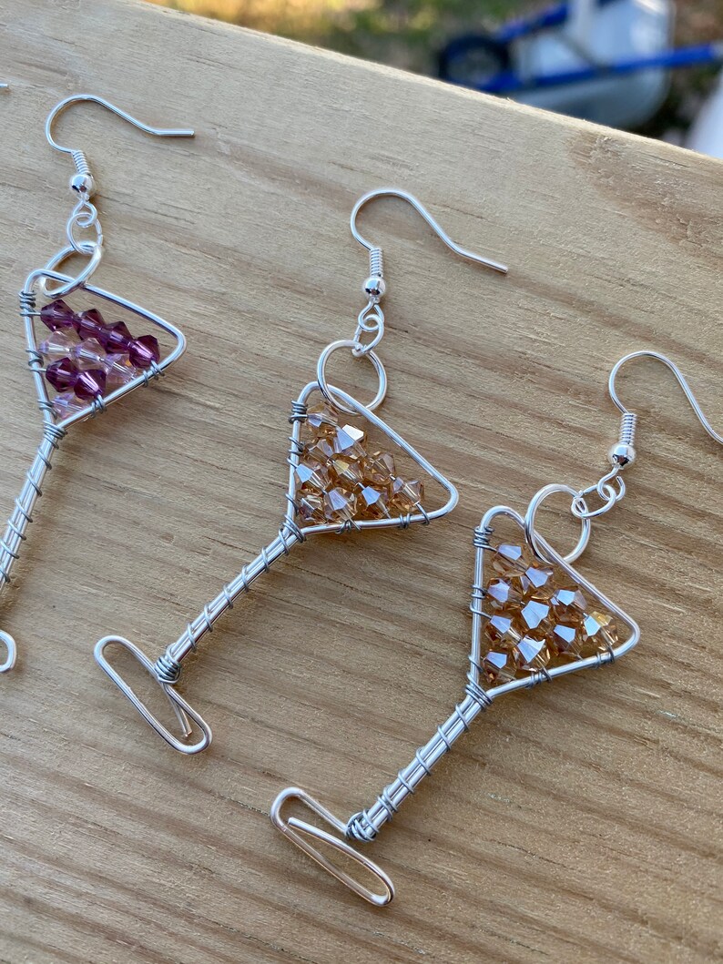 Wine glass earrings wire wrapped crystal beads wine lovers Etsy