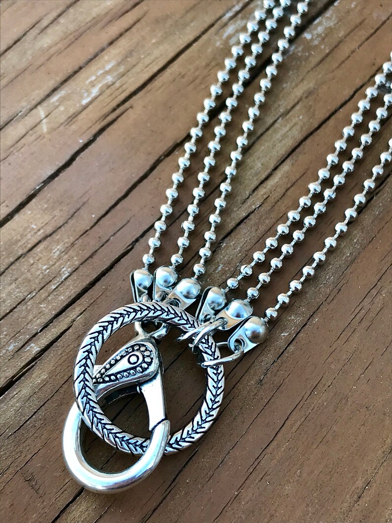 Ball Chain Choker Lanyard Clasp Necklace Three Strand Silver Etsy