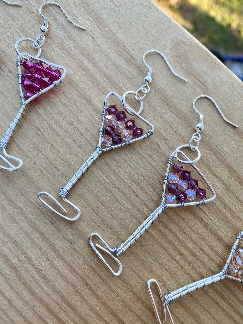 Wine glass earrings wire wrapped crystal beads wine lovers Etsy