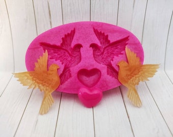 Pigeon Bird Silicone Mold with Heart
