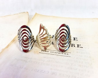 deadstock Gypsy hippie Mandala antique lot set A Set of 3 Large Tibetan Silver colored finger rings Vintage women retro ethnic pattern