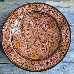 Aubergine Vintage Moroccan Safi Ceramic Plate, Burgundy Hand painted 3D Star Design, Terracotta ceramic stoneware, French vintage bowl