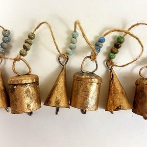 Small Bells Mixeds Windchime ceramic crackle clay beads Vintage Tiny handmade Indian cow bell door hanger doorbell hemp sisal cord nursery