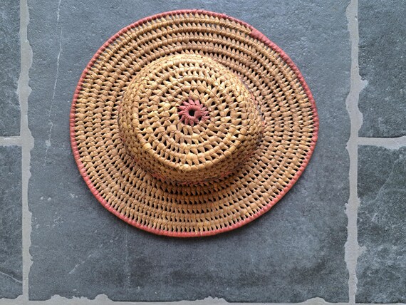Antique solid Straw Wicker Fedora Hat, French Vin… - image 4