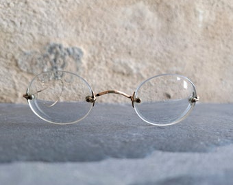 Gafas ovaladas antiguas marcadas bañadas en ORO, falta un brazo, gafas enmarcan traje de teatro coleccionable vintage francés teashade