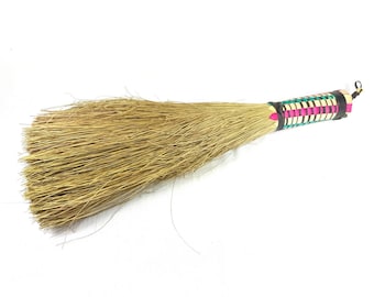 Hand tied Straw Brush Whisk Broom handle French Vintage Farmhouse, cottage style, Long Handle Brush, Shop Brush, Rustic, natural, Halloween,