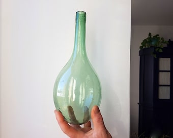 RARE shaped Vintage wine bottle, demi-john, dame jeanne, green glass, Viresa, large, French, jar, vase, wicker, jug, demi john, rare