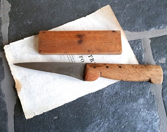 Antike Küchenmesser mit handgefertigter Holzetui, groß 24 cm lang, Fleisch Metzger Antik Französisch Vintage Antik