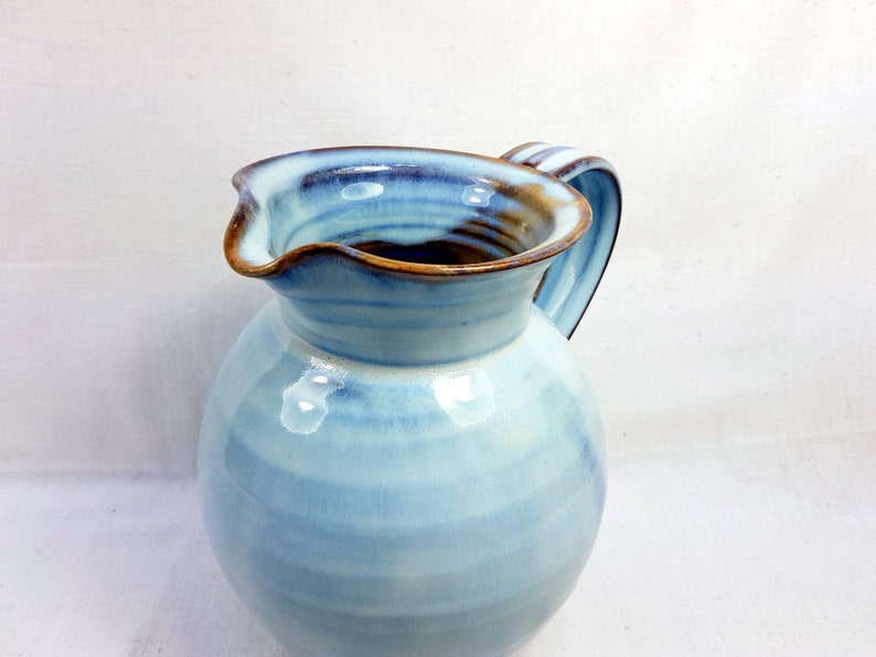 Grande Carafe En Terre Cuite Cruche Pot Bouteille Vase Antique Français Vintage Clair Bleu Ciel Vin Eau Poignée Poterie Artisanale Unique