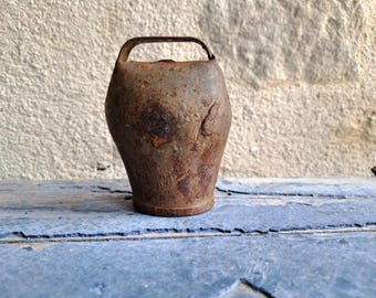 Vintage Iron Bell, Rustic Cow Bell, Hand Forged Bell, Primitive Bells, French Farmhouse, Old Rusty Bell, Windchime Bell, Large Goat Bell