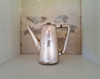 Théière plaquée argent antique, théière plaquée argent Wiskemann, monogramme MP gravé, bouilloire de théière de cafetière vintage française