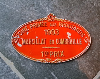 Médaille d'exposition de race vache française 1993, plaque de signe de concours agricole, antiquité, trophée de prix, objet de collection, vintage industriel rustique