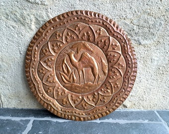 XL handmade brass Moroccan tray wall hanging plate engraved djerba ethnic boho Handmade French Vintage Boho arabic camel copper Maroc