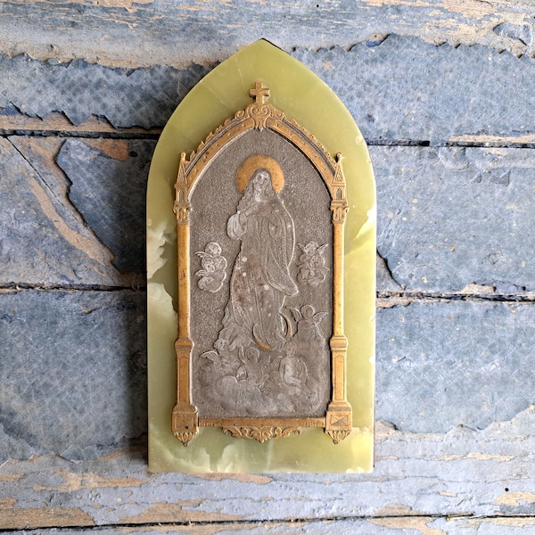 RARE Large marble religious plaque with Jesus surrounded by angels, French Vintage, Statue Christ Jesus Catholic christian antique Church