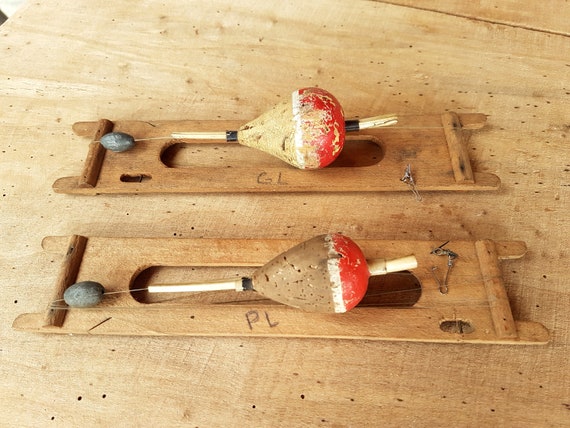 Antique Fishing Float Cork Bobber on Original Wooden Bobbin