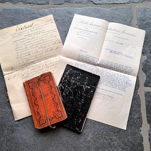 Paquete de papel de la década de 1918 con 2 cuadernos y 2 documentos oficiales, WO1, manuscrito francés antiguo, página, papel, cartas, notas, guion