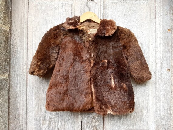 Child Fur Coat, French antique coat, leather kids… - image 2