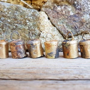 Bestseller Set of 8 Rustic Vintage Cow Bells with antique look, Brass Gold colored, made from recycled metal, swiss cattle bell, supplies