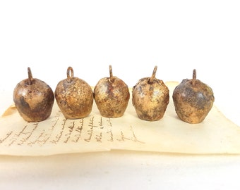 Set of 5 Rustic Rusty round Cow Bells, Bronze Brass Gold colored, recycled metal, made in India, swiss cow bell, cattle bell, supply diy
