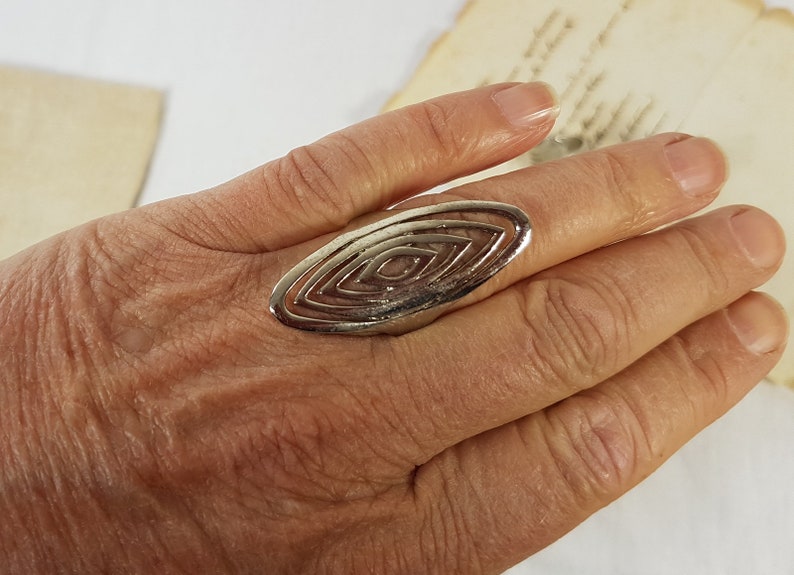 deadstock Gypsy hippie Mandala antique lot set A Set of 3 Large Tibetan Silver colored finger rings Vintage women retro ethnic pattern