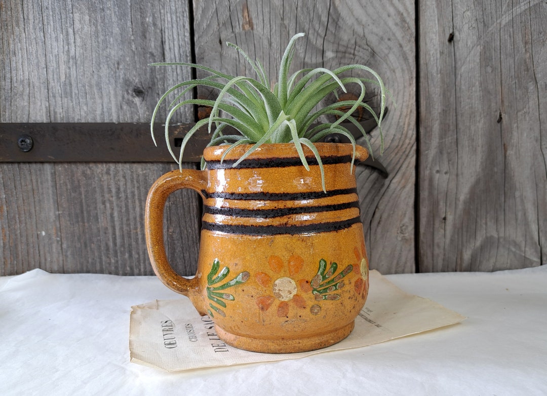 Small CUTE Antique Carafe Pitcher Earthenware French Vintage Etsy