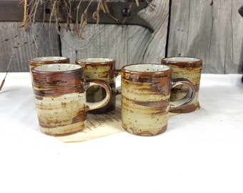 Set of 5 ceramic espresso cups, coffee cups, coffee mug, French Vintage, earthenware, handmade, French Vintage, rustic pottery