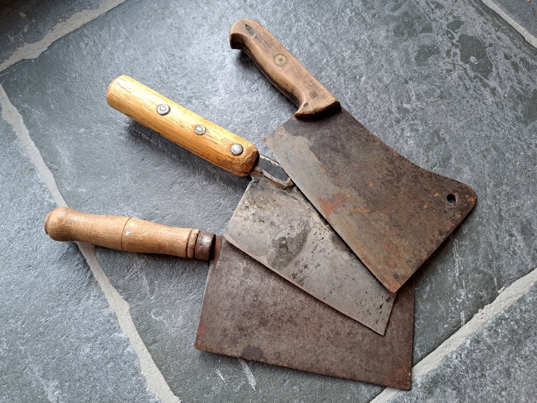 Antique Butcher Cleaver Knife With Wooden Handle Beef French Etsy