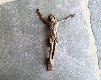 Große Messingbronze Antikes Kreuz Kruzifix Jesus, katholische französische Vintage Verschönerung christliche Perlmutthingabe chretien Kirche Ebenholz