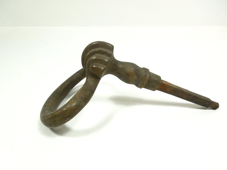 French Vintage Antique Cabinet Handle Heavy Brass Front Door Handle Knob handle oak Early 1900s barn industrial finish knobs large
