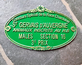 Médailles d'exposition de vaches françaises, plaque d'enseigne de compétition de vaches fermières, antiquité, concours d'enseignes de trophée de prix, objet de collection, vintage industriel rustique