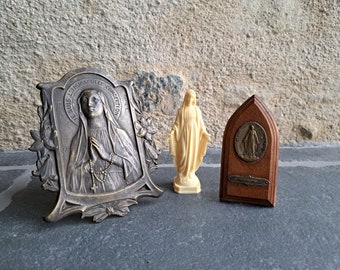 Set of 3 Religious items, French Virgin Mary statue , figurine plaquer statue antique religious gift Saint Teresa Holy Madonna Icon