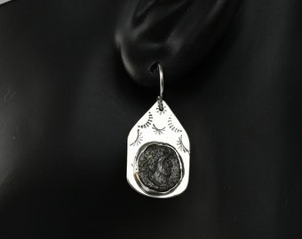 Bronze Roman Coin Earrings in Sterling Silver