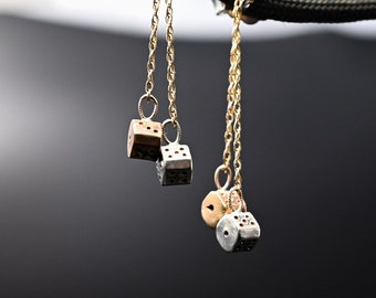 Mini Dice Dangle Earrings With Gold Silver & Brass