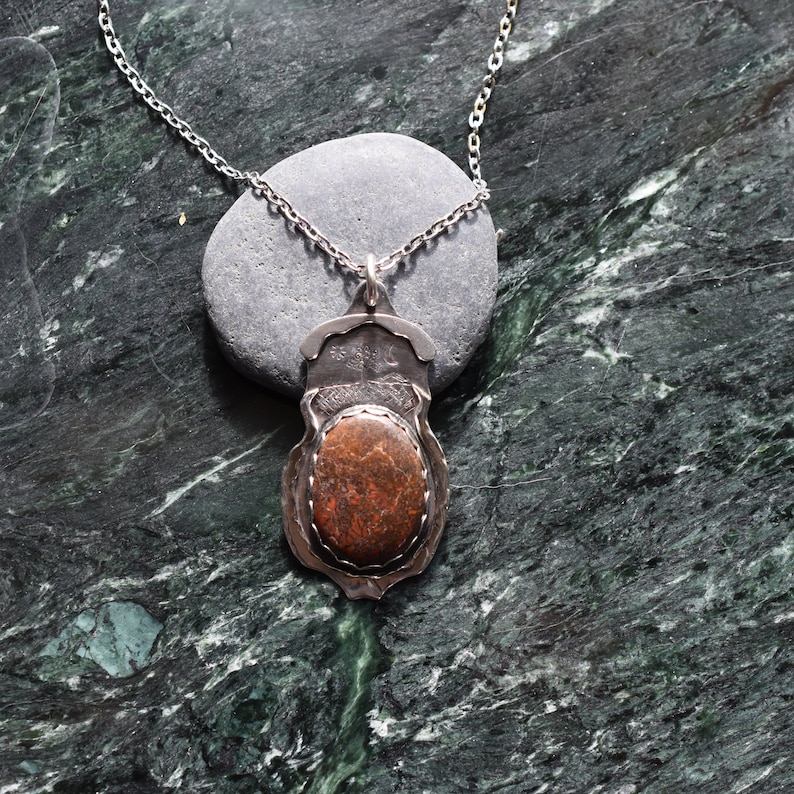 Fossilized Dinosaur Bone Silver Pendant Necklace image 1