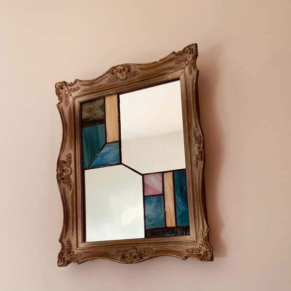 Antique Stained Glass Mirror Etsy