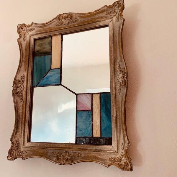 Antique Stained Glass Mirror Etsy
