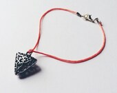 Silver Ornate Triangle Charm Bracelet on Coral Cord