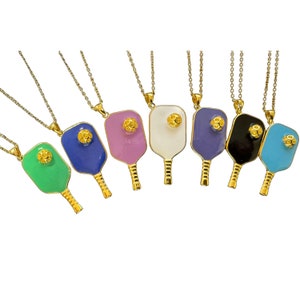 Pickleball Tenis Esmalte Paddle Raqueta Bola Colgante Collar Pulsera Joyería Conjunto Plata 14K Oro Mujeres Hombres Regalo Vacaciones Navidad Deportes