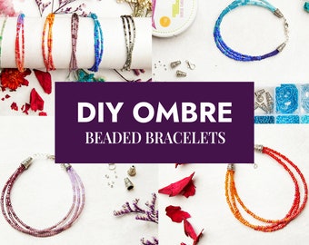 Colorful Ombre DIY Beaded Bracelet Making Kit for Kids or Adults | Mother and Daughter Arts & Crafts Activities | Deluxe DIY Bracelet Set