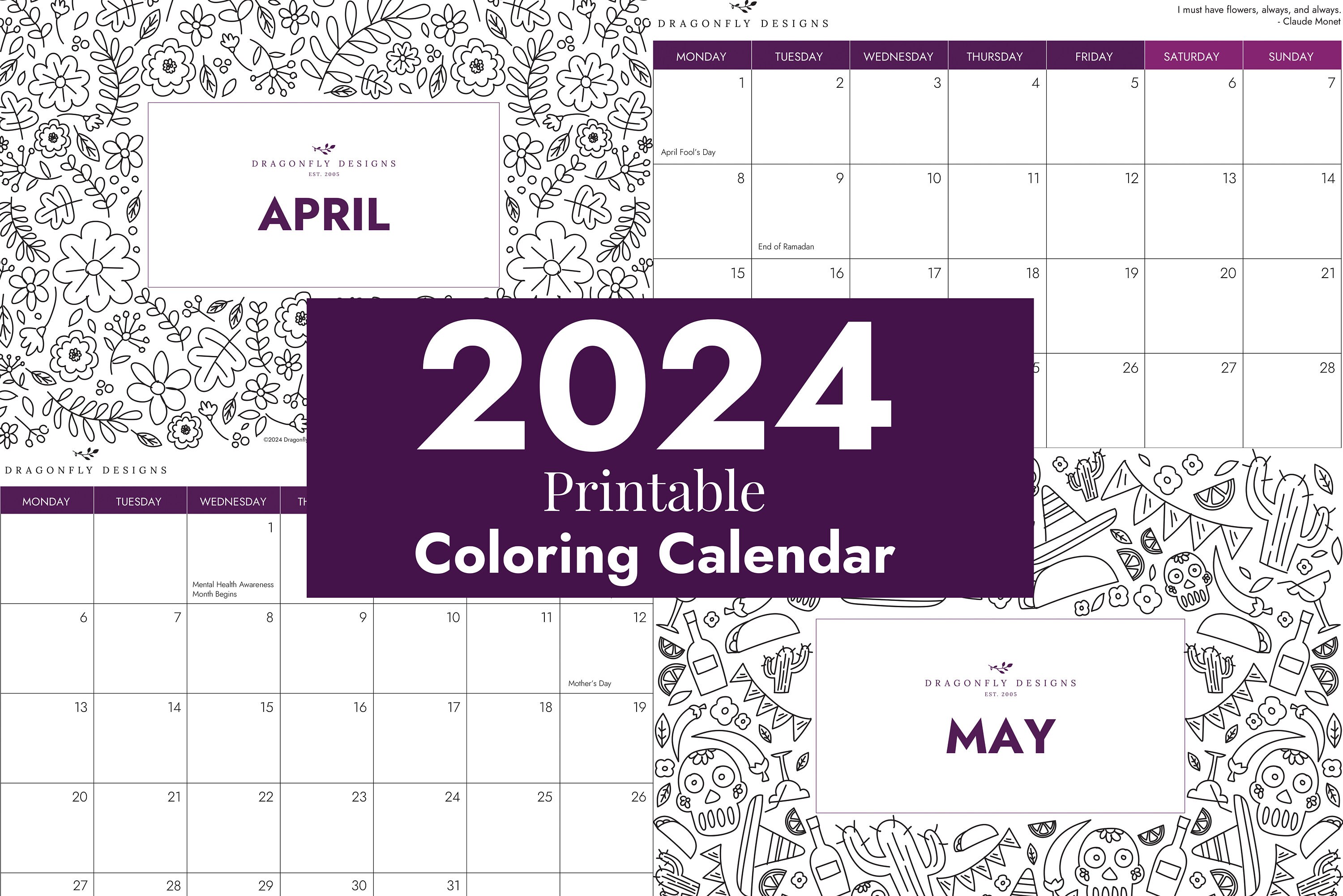 Printable 2024 Calendar 2024 Coloring Calendar Calendar for Kids Goal