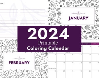 Printable 2024 Calendar | 2024 Coloring Calendar | Calendar for kids | Goal Setting Planner | 2024 Planner | Kids Calendar Digital Planner